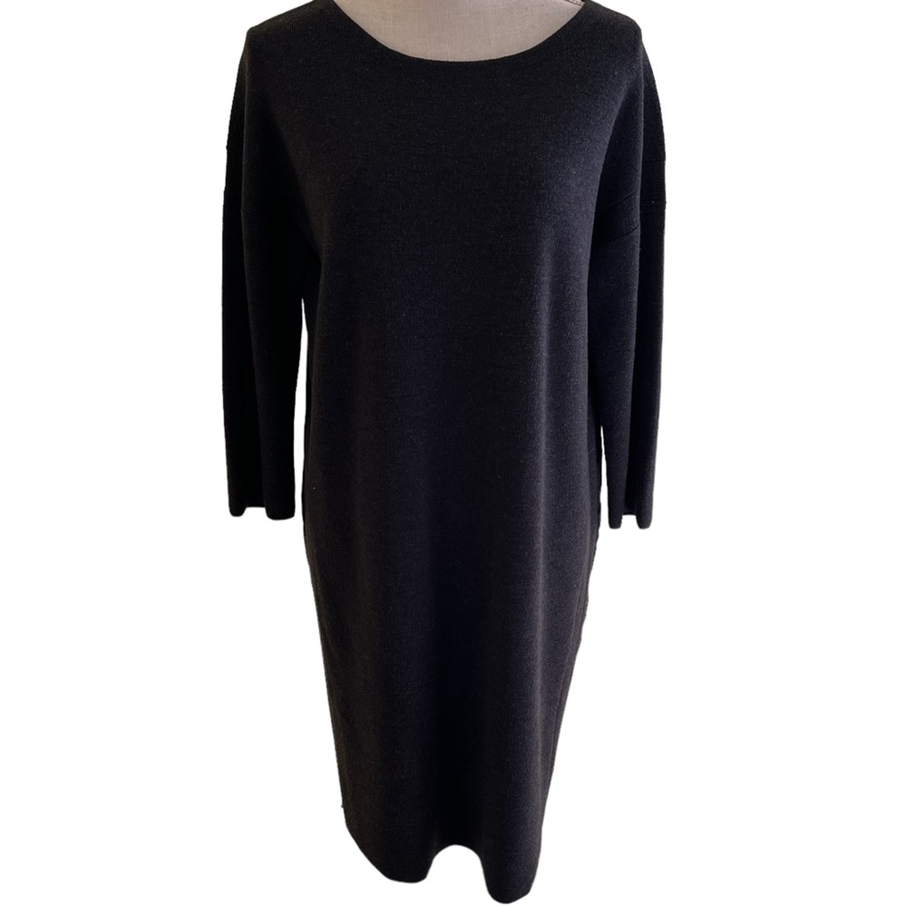 Vince Black Long Sleeve Knit Dress with Woven Satin Back S